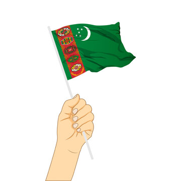 recommend clip art: Vector illustration of Turkmenistan flag in hand on transparent background
