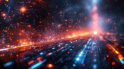 Obraz premium Vibrant Abstract Digital Artwork Representing Pulsating Light Trails and Cosmic Energy Flowing Through Dark Space