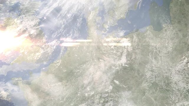 Earth zoom in from space and focus on Hannover, Germany. Background for travel intro or blog. Satellite view. 3D style Animation. Images from NASA.