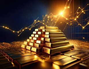 Gold Bars and Coins with Financial Charts: Stock Market and Cryptocurrency Trading