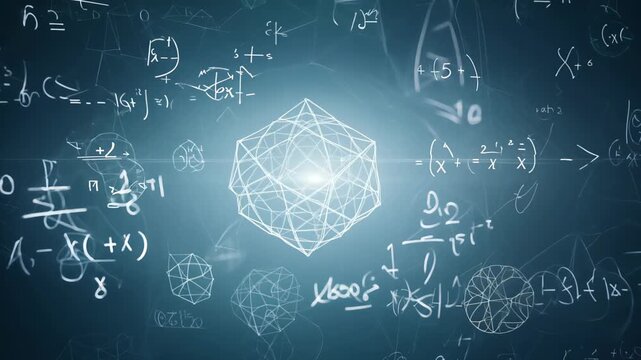 mathematical formulas and geometric figures on the background. Concept: science, education and algebra