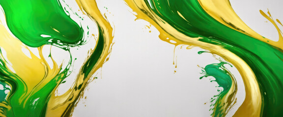 Fototapeta premium Green gold and white colors banner with fluid art texture backdrop, abstract paint effect liquid acrylic artwork