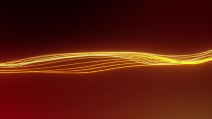 Bright background consisting of abstract flowing lines glowing in gold and orange colors on a dark maroon background
