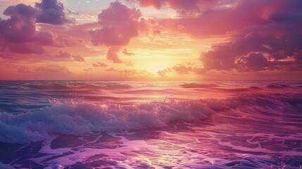 Fototapeta premium Tranquil sunset seascape with neural network ai enhanced art featuring natural color tones