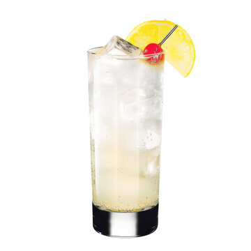 Classic John Collins Cocktail with Lemon Slice and Cherry on Transparent Background - Perfect for Cocktail Lovers and Drink Enthusiasts