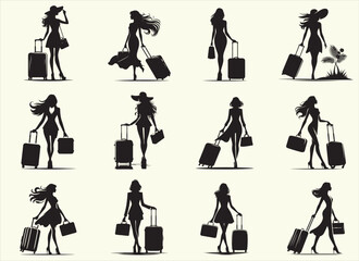 Women with suitcase Silhouette Vector Illustration