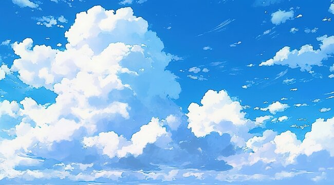 夏の空と入道雲のアニメ風イラスト