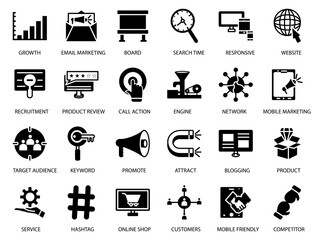 24 DIGITAL MARKETING ICON DESIGN SET ART LINE FILL BLACK COLOR