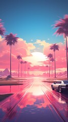 Retro futuristic sunshine landscape abstract graphic poster background