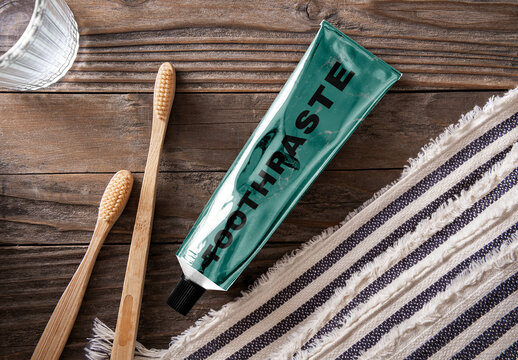 Product Packaging Flatlay Toothpaste Tube Mockup