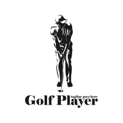 Man playing golf silhouette vector illustration. Professional golf with black and white colour