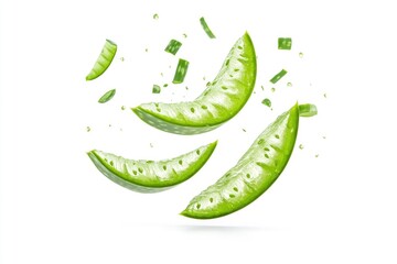 Falling Aloe vera, slice, isolated on white background, full depth of field, ai