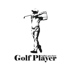 Man playing golf silhouette vector illustration. Professional golf with black and white colour