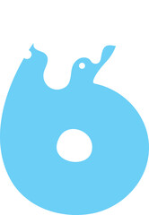 Cute blue and white snow cartoon number for kids. Number six.