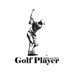 Man playing golf silhouette vector illustration. Professional golf with black and white colour