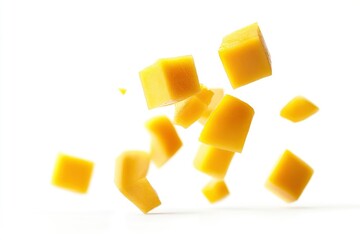 Falling Mango cube isolated on white background, full depth of field, ai 