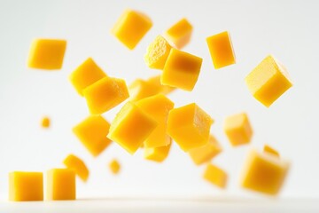 Falling Mango cube isolated on white background, full depth of field, ai 