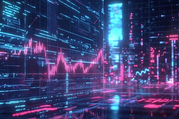 Naklejka premium Abstract Digital Data Visualization with Pink and Blue Glowing Lines