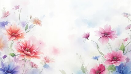 Fototapeta premium flores pintadas en acuarela sobre fondo blanco con textura