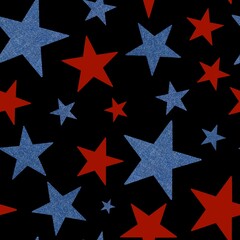 Abstract Hand Drawing Geometric Denim Textured Red and Blue Stars American Flag Concept Seamless Textile Pattern Isolated Background