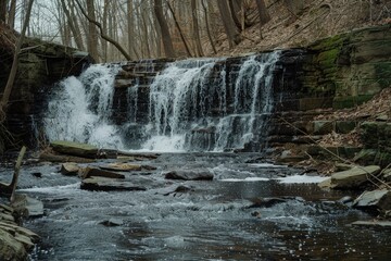 a small waterfall in the middle of a forest