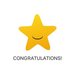 Obraz premium Congratulations with Smiling Happy Star Emoji. Flat design. 