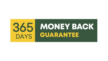 Label design 365 days money back guarantee. Guarantee banner. Flat design.	