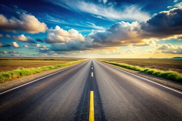 Highway road disappearing into the distance with blurry background, highway, scenic, perspective, speed, horizon, drive, outdoors, adventure, car, asphalt, interstate, destination