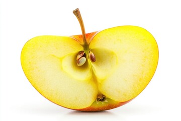 half yellow Apple, fruit slice isolated on white background, full depth of field , ai
