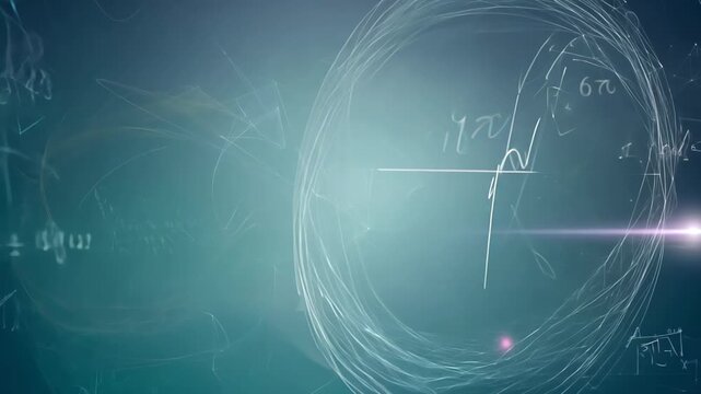 mathematical formulas and geometric figures on the background. Concept: science, education and algebra