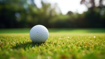 A clean, white golf ball on a grassy lawn
