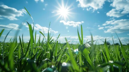 Obraz premium Grass Growing Against Sky in Field. Landscape of Nature and Beauty