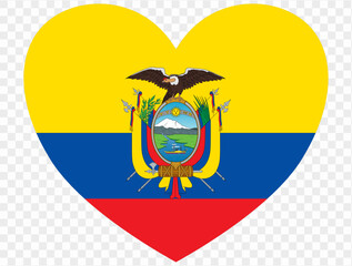 Ecuador flag in heart shape isolated  on  transparent  background. vector illustration