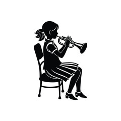 sitting girl playing trumpet silhouette
