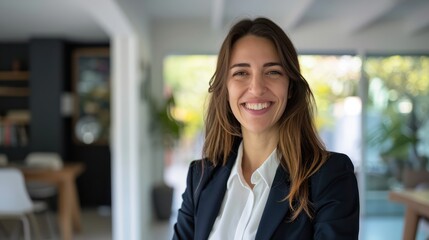 Fototapeta premium Portrait of happy female real estate agent Generative AI