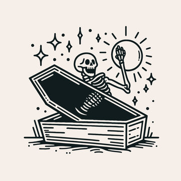 recommend clip art:  Skeleton popping out of a coffin Silhouette   Cute Doodle Cartoon Line Art Vector Clipart illustration
