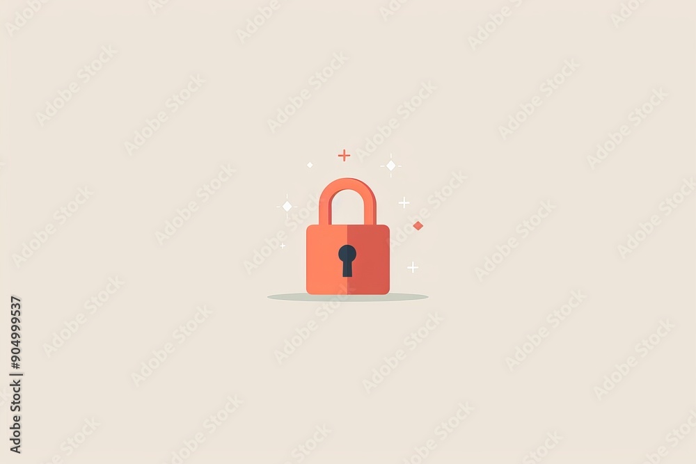 Wall mural minimalist red lock icon on a plain white background, emphasizing simplicity and clean design in sec