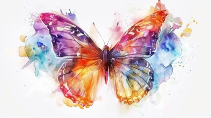 A mystical watercolor butterfly with abstract on white background