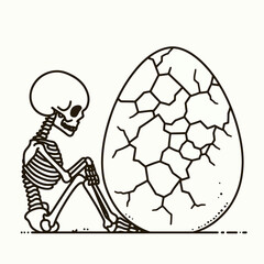  Skeleton with a cracked giant Easter egg Silhouette   Cute Doodle Cartoon Line Art Vector Clipart illustration