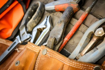 Builder handyman with construction tools captured in a professional photography shot