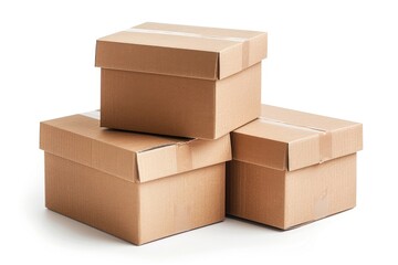 Three cardboard boxes stacked on top of each other. This image is ideal for websites selling moving services, storage solutions, or shipping companies.