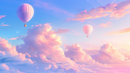 Obraz premium Hot Air Balloons in Pink Sunset Sky