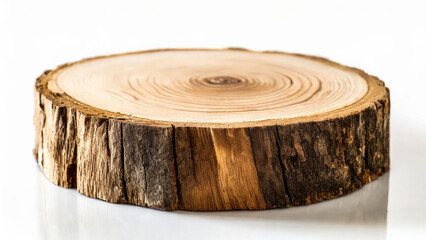 Round Wooden block closeup podium isolated 