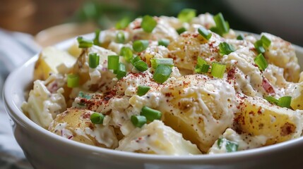 Homemade Creamy Potato Salad with Green Onions and Paprika