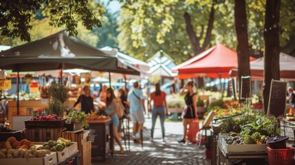 Sunny Day at the Outdoor Community Market Among Trees