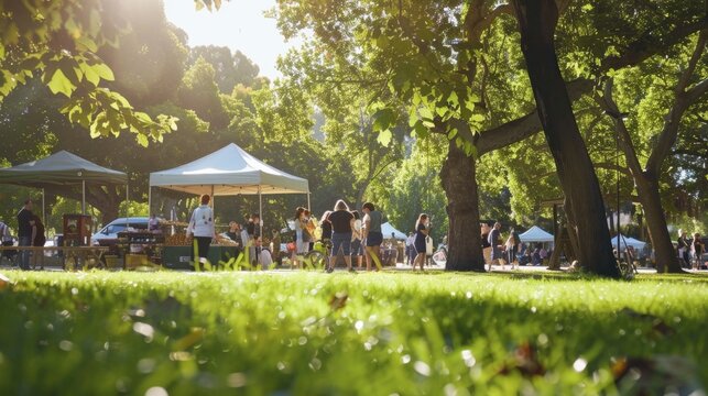 Sunny Day at the Outdoor Community Market Among Trees