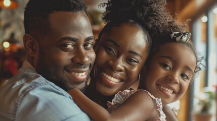 Fototapeta premium Black family smiling together at a celebration.
