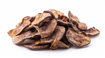Dried Shiitake Mushrooms Heap on White Background