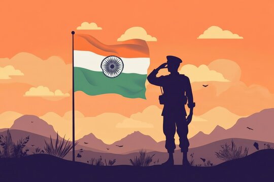 indian soldier with indian flag