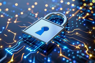 Vibrant network security concept with padlock and glowing connections, symbolizing protected digital communications.